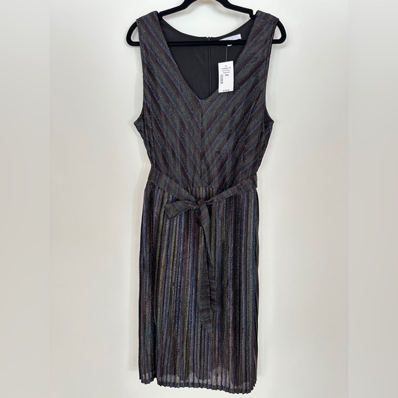 Cleo | Black Pleated Tie Front Sheath Midi Dress - Picture 1 of 9